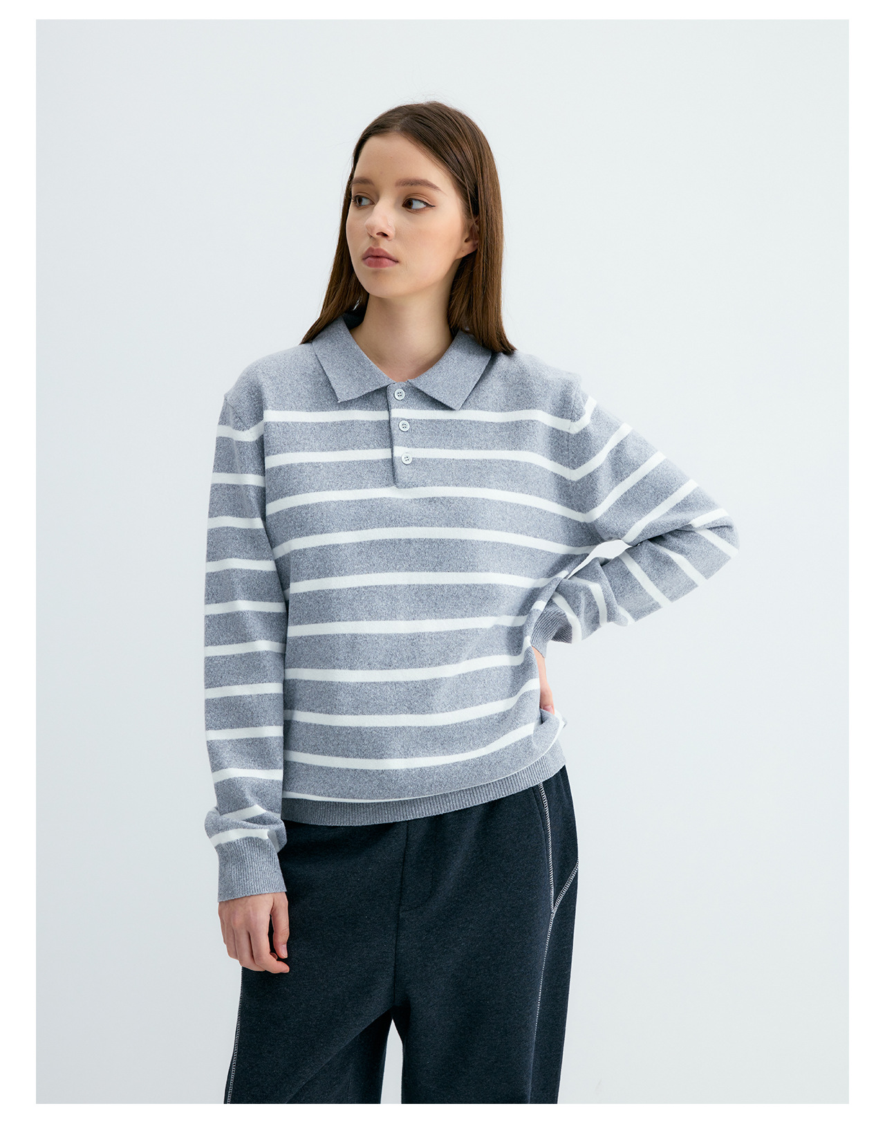 UNF Color-Block Striped 300g Polo Sweater