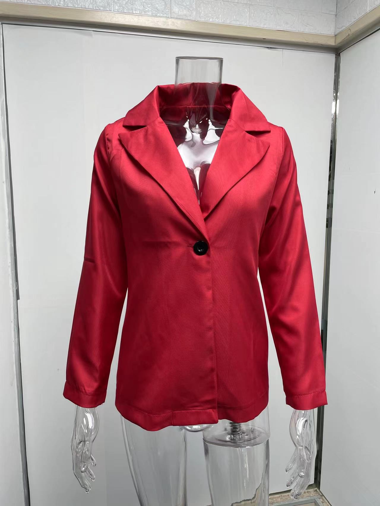 Women's Clothing Long sleeved Solid Color Button Suit Women's Jacket Cardigan_senzul.com