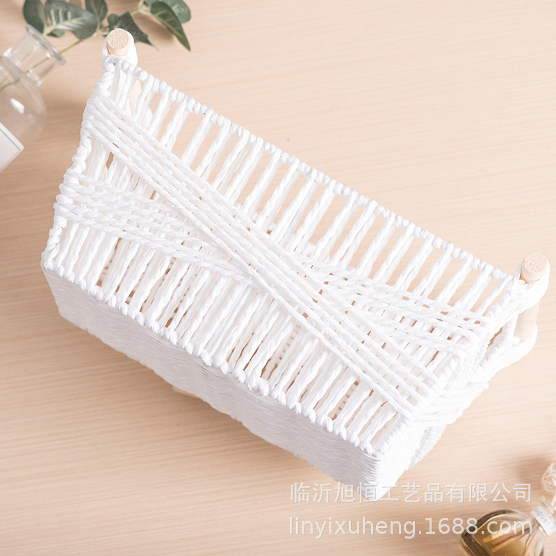 Cestas de almacenamiento de cuerda de papel cestas de almacenamiento de escritorio domésticas bocadillos cosméticos mesa de té control remoto tejido cesta de almacenamiento