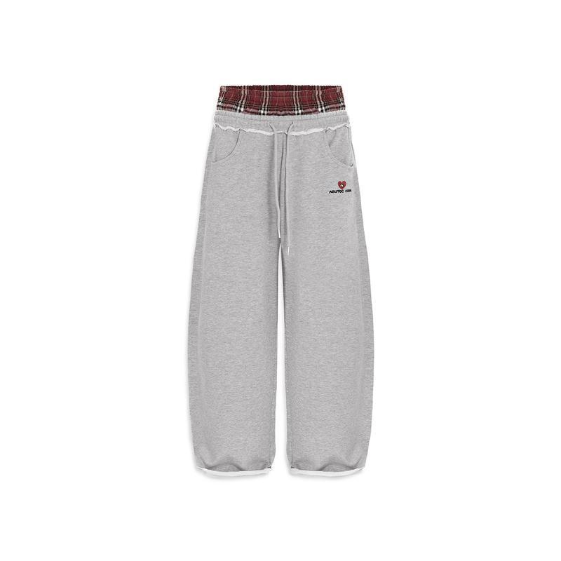 TK American Style Gestreifte, bestickte Sport-Freizeithose, lockere Passform, Unisex, doppelter Bund, Fake-Zweiteiler-Jogginghose_voghion.com