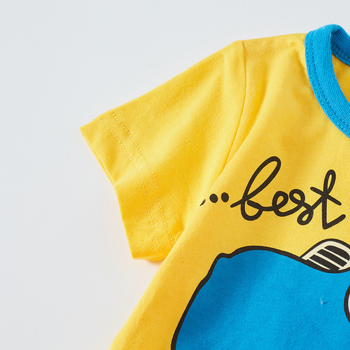 Children's cartoon dinosaur short-sleeve T-shirt summer kids' top knitted shirt baby half-sleeve summer outfit trendy dropshipping