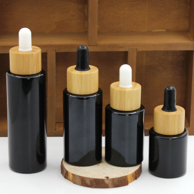 20ml30ml黑色玻璃瓶分装空瓶40ml60ml竹圈胶头滴管式精油瓶乳液瓶
