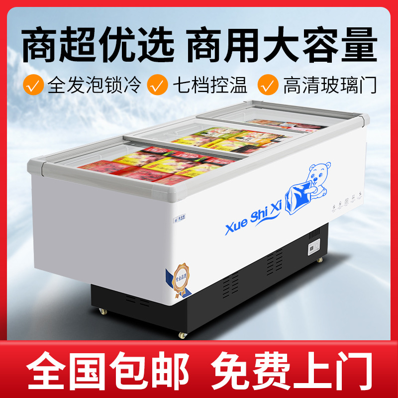 新款保鲜冰柜商用冷链大冰柜岛柜速冻雪糕饮料海鲜展示柜大容量