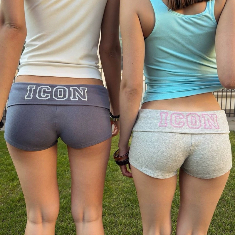 American-Style Sporty Hot Girl Letter-Printed Low-Waist Cuffed Shorts, Casual Versatile Slim-Fit Hip-Hugging Slimming Hot Pants for Women