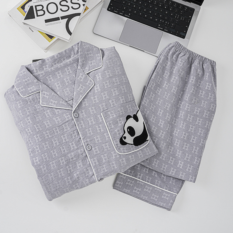2025 nuevo algodón de nubes primavera y otoño pijama de hombre manga larga manga larga panda japonés moda simple ropa para el hogar