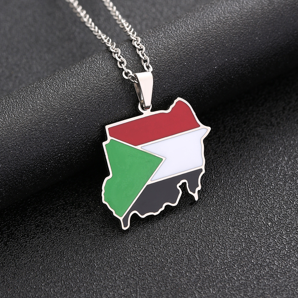 Halsketten Edelstahl Sudan Republik Karte Halskette Paare Titan Stahl Halskette trendige Accessoires_voghion.com