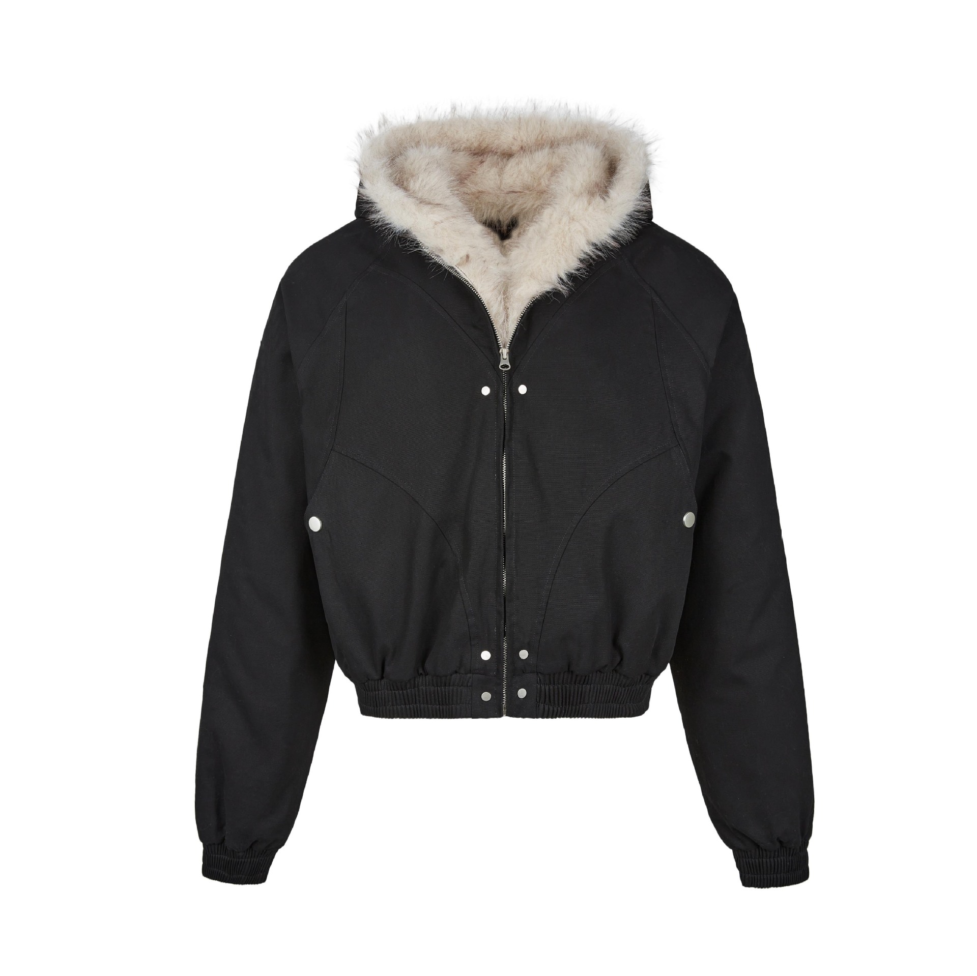 Dameskleding berg gesneden bontkraag capuchon korte rits katoenen jas retro mannen en vrouwen cleanfit verdikt_voghion.com