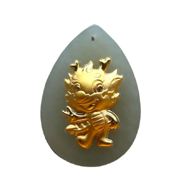 (2개) 천연 신장 HETIAN JADE 상감 천 피트 금 조디악 펜던트 4D 금 상감 옥 조디악 펜던트 도매