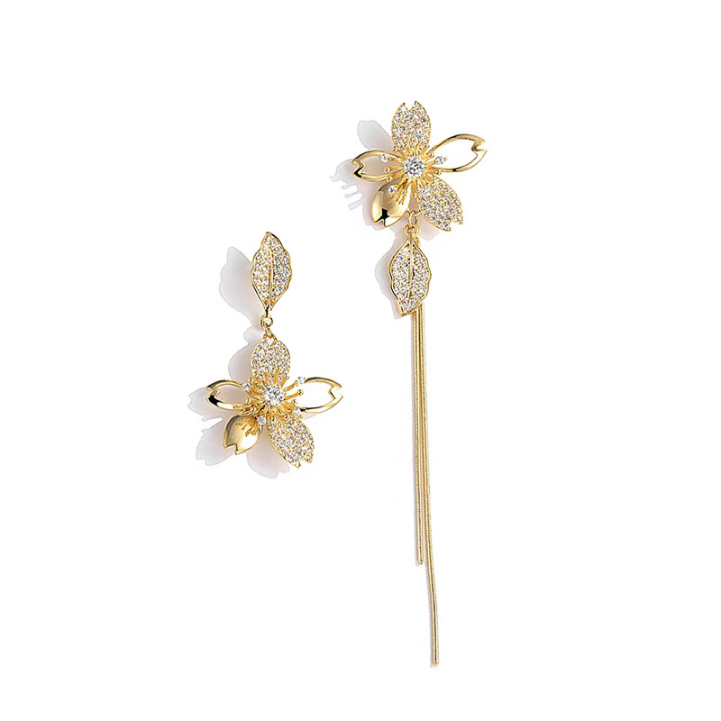 2023年新款不對稱花朵耳環女誇張個性風潮流蘇耳飾品長款耳釘批發