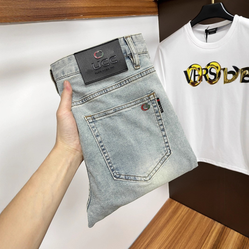 1.1 Correct Version 25 New Product Moncler Miu Miu Gucci G-Brand Guc Metal Leather Label Tb Jeans Straight-Leg Pants