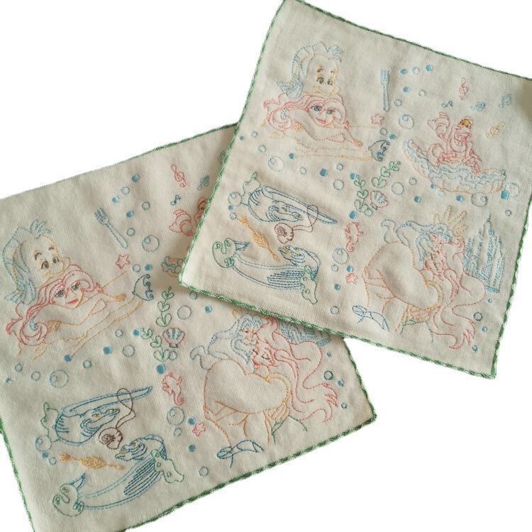 Japan Maruzhen Genuine Embroidered Pure Cotton Cut Velvet Ellie Mermaid Three-Label Square Towel Children's Towel Soft Hand Towel