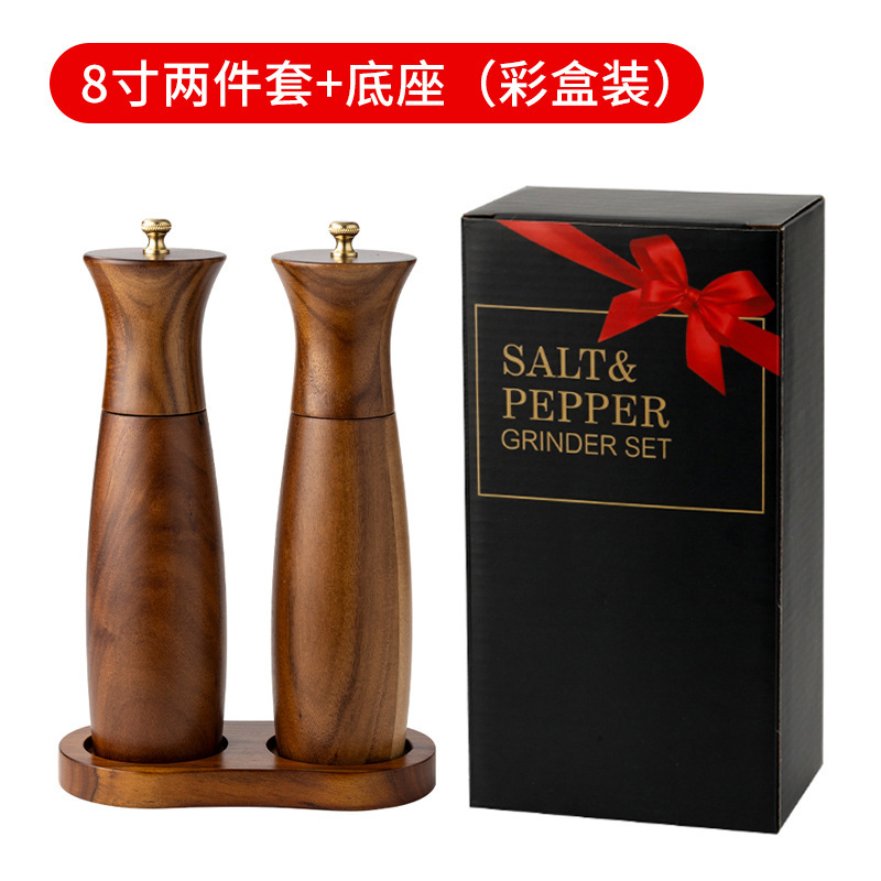 手动实木质胡椒研磨器西餐牛排调料胡椒粉研磨瓶合欢木海盐胡椒磨|undefined