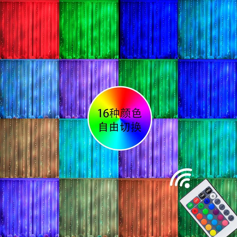Amazon nueva cortina de luz de la secuencia de Navidad 16 color USB alambre de cobre de color de luz LED de control remoto RGB cortina de alambre de cobre Cadena de luz
