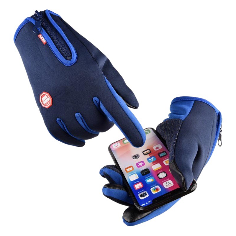 自転車に乗る手袋は全部指でタッチパネルの屋外防風男女のファスナーを指します。