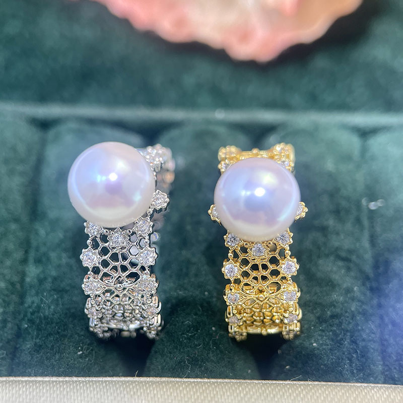 French Retro Pearl Ring Setting For Women In Gold Plated Copper_voghion.com
