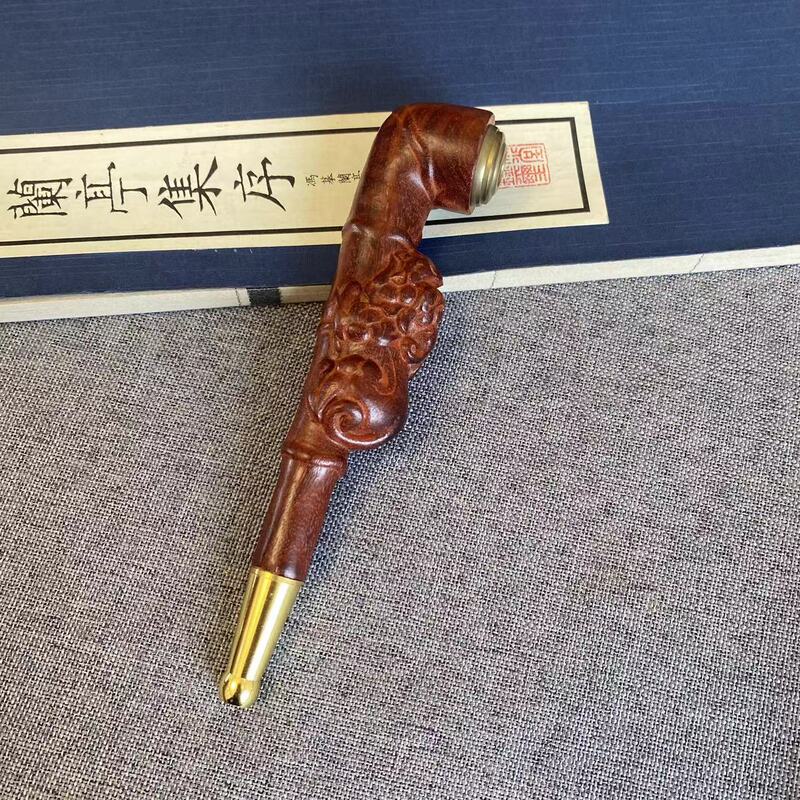 黑檀木烟斗烟嘴木质烟斗过滤烟嘴手把件烟斗可拆洗烟具古朴雕龙|undefined