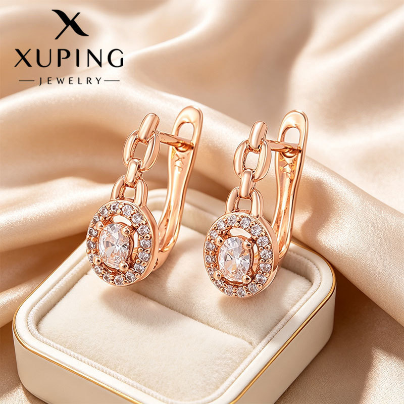 Pendientes de aro Xuping transfronterizos rusos de 18k con incrustaciones de diamantes, joyería de lujo ligero de alta gama al por mayor para mujer.