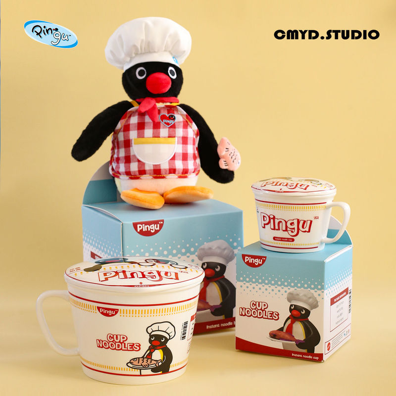 Cmyd·Pingu Collaboration Series Penguin Instant Noodle Bowl Ceramic Mug with Lid Student Gift Tableware Set