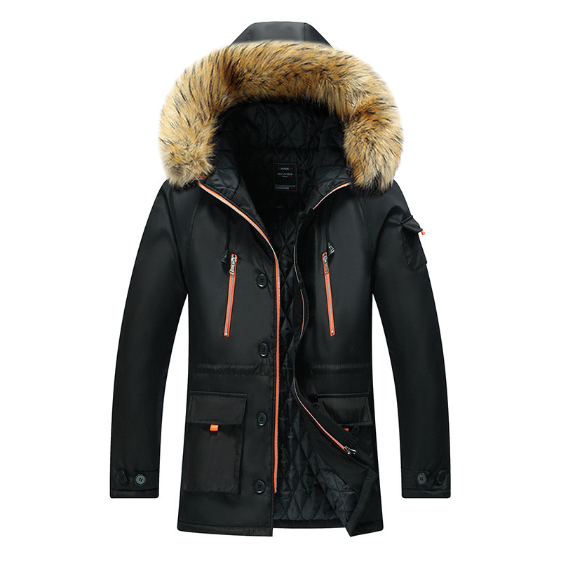 Autumn and Winter Men's Velvet Cotton Outwear Mid-Length Hooded Cotton Outwear Trendy Men's Casual Men's Thickened Large Size Outwear Autumn and Winter Men's Velvet Cotton Outwear Mid-Length Hooded Cotton Outwear Trendy Men's Casual Men's Thickened Large Size Outwear