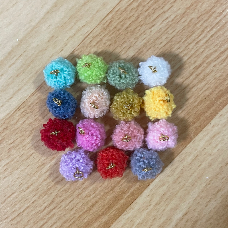 Metal buckle teddy fur pom-pom for handmade DIY earrings, necklaces, and lace decoration 1.5cm plush pom-pom