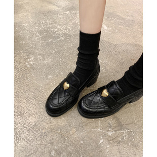 Large Stock of Grape-Colored Soft Sheepskin ~ Chanel-Style Quilted Heart Buckle Chunky Heel Slip-On Loafers for Women