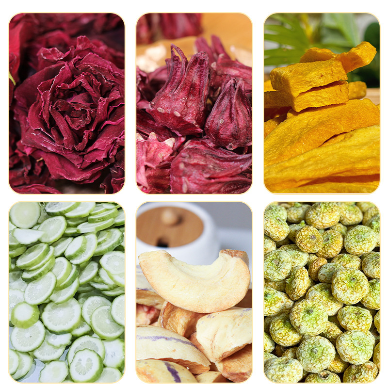 Source Factory Supplies Freeze-Dried Dark Red Roses/Mangoes/Prickly Pear/Ginseng Fruit/Dried Mulberries/Perfume Lemon Slices