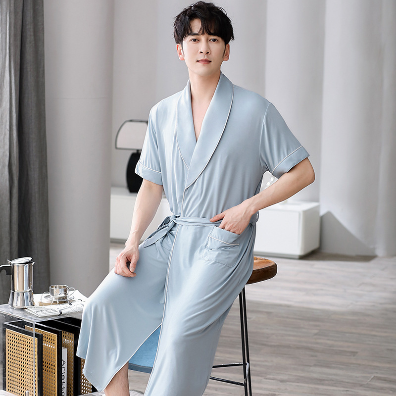 Men's nightgown summer modal thin short sleeve summer plus size home wear loose cool sense morning gown bathrobe wholesale Men's nightgown summer modal thin short sleeve summer plus size home wear loose cool sense morning gown bathrobe wholesale