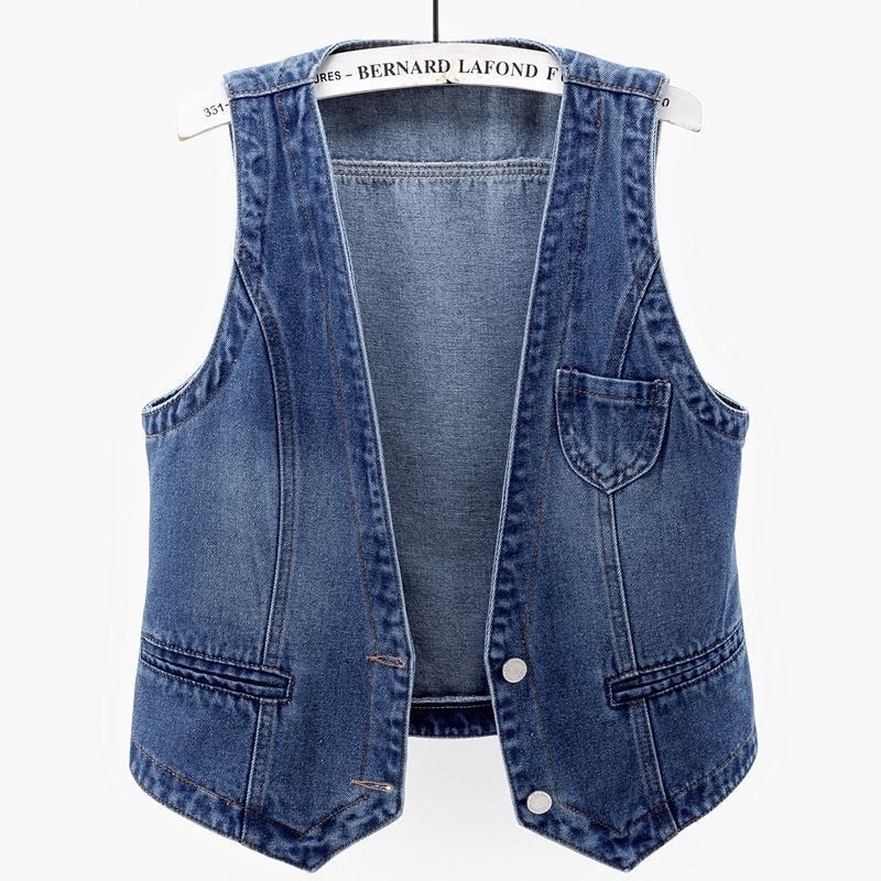 2025 Denim Vest Women's Short Spring New Versatile Slim Slim Korean Style Jacket Vest Pure Color Top Trendy