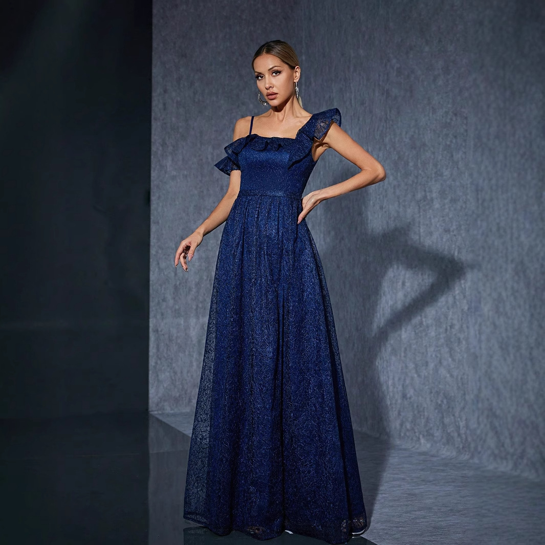 Europa y los EE.UU. cinturón de espalda larga falda de comercio exterior nuevo estilo anfitrión de banquete popular vestido de noche nicho vestido de diseño de bifurcación