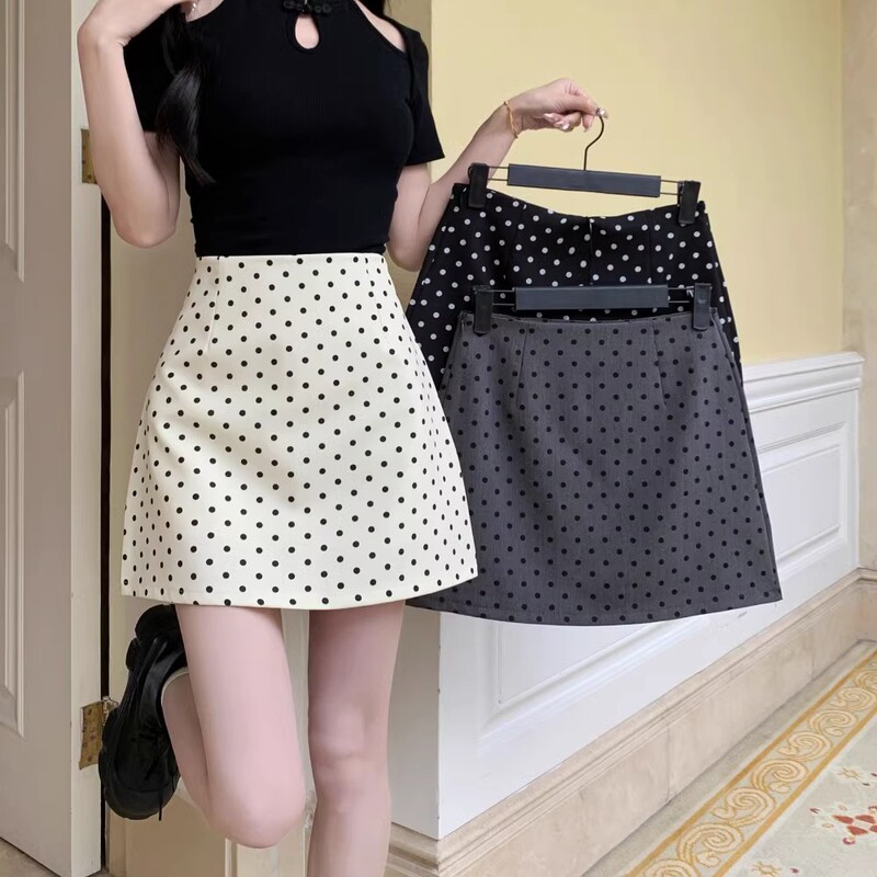 White Wave Dot Skirt Casual All-Match Black Hip Skirt Women's Summer Hot Girl High Waist A- Line Skirt Suit Skirt White Wave Dot Skirt Casual All-Match Black Hip Skirt Women's Summer Hot Girl High Waist A- Line Skirt Suit Skirt
