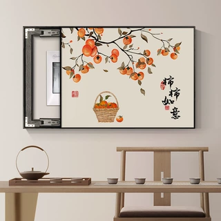 厂家定制新中式柿柿如意装饰画客厅餐厅电表箱装饰画推拉配电箱画