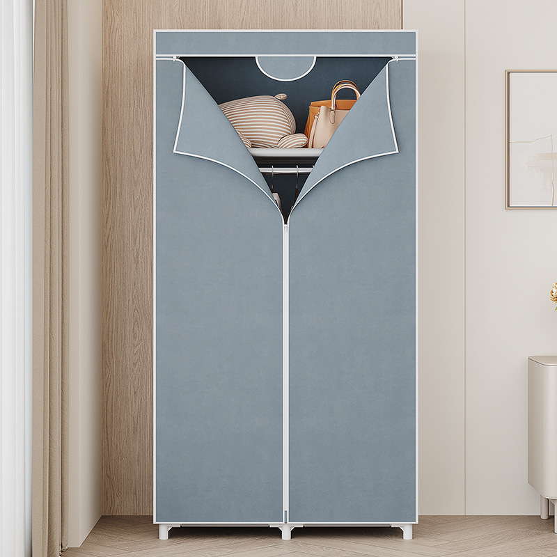 Simple Wardrobe for Home Use, Dustproof Storage, Single Steel Frame Assembly, Hanging Clothes Rack for Kitchen or Dormitory, Thickened with Hanging Rack