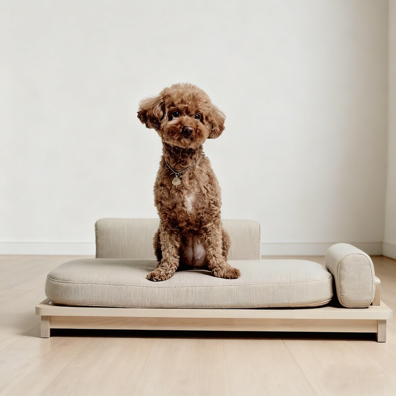 High-End Classic Pet Sofa Bed Wooden Base Puppy Removable Memory Foam Plush Square Animal Pattern