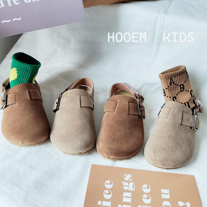 Korean children's shoes 2023 spring big head sanding cute shoe with head outside slippers retro unisex children's shoes
