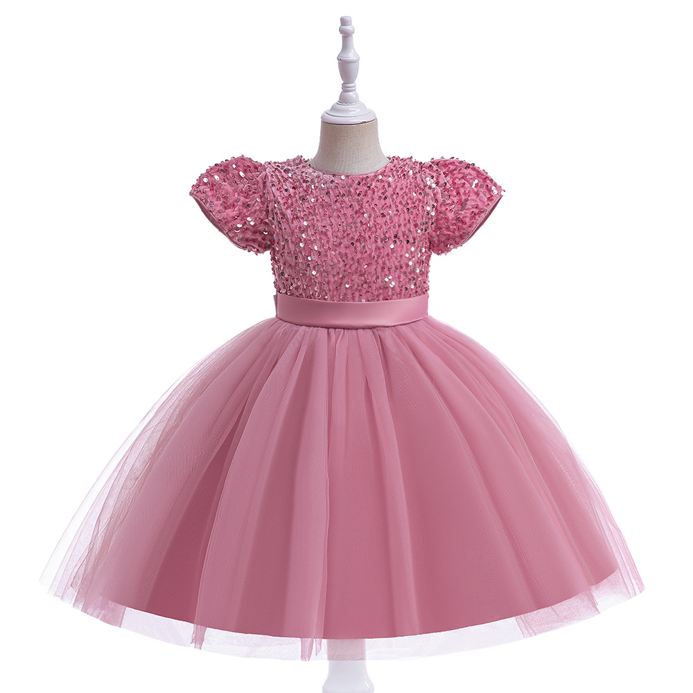 Amazon European and American New Children's Birthday Sequin Mesh Wedding Dress Tutu Dress Flower Girl Wedding Princess Dress