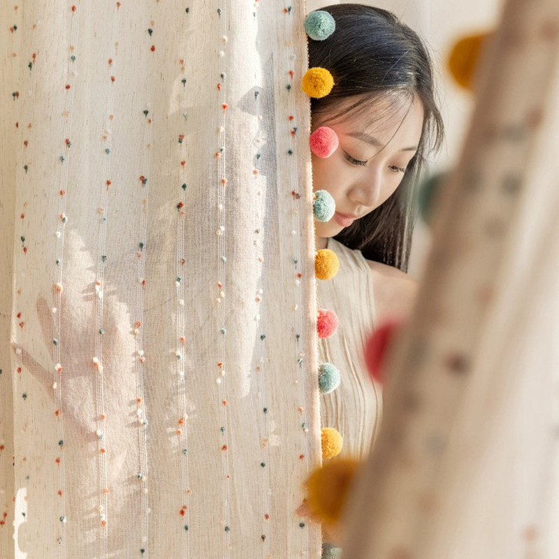 Nuevo retro algodón lino arco iris azúcar frijol hilo crema viento dormitorio sala de estar sala de niños lino cortina de ventana