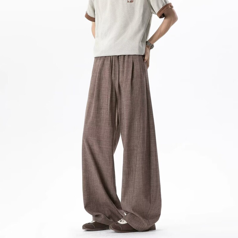 American retro curved-leg wide-leg pants, a stylish and sophisticated look for men in summer, featuring a loose and flowing design for a casual vibe American retro curved-leg wide-leg pants, a stylish and sophisticated look for men in summer, featuring a loose and flowing design for a casual vibe