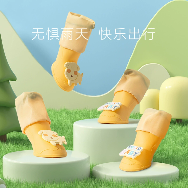 Трансграничные Мультяшные силиконовые резиновые сапоги для домашних животных с высоким верхом для щенков на выход, нескользящая износостойкая непромокаемая обувь для собак, чехол для ног Тедди