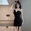 Slim fit with drawstring and suspender， short skirt with buttocks， fake two-piece set for nightclub work clothes