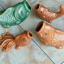 陶瓷金鱼出水口鱼嘴排水口鲤鱼阳台装饰鱼吐水鱼屋顶排水喷水佛山