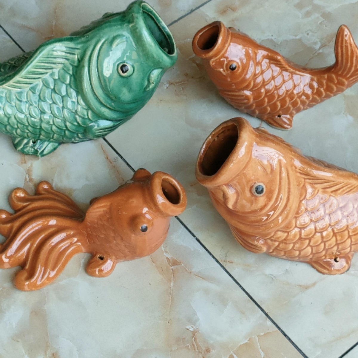 陶瓷金鱼出水口鱼嘴排水口鲤鱼阳台装饰鱼吐水鱼屋顶排水喷水佛山