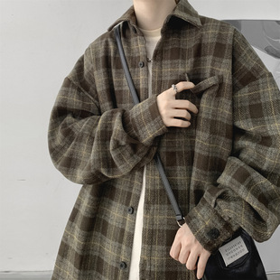 Plaid Shirt Men's Spring and Autumn Duffy Handsome American Retro Loose Jacket Spring and Autumn Design Sense Men's Long Sleeve Shirt