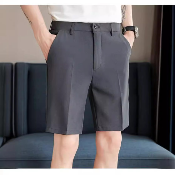 Summer Thin Ice Silk Suit Pants Men's Five-point Loose Straight Shorts Korean-style Casual Slim-fit Business Pants