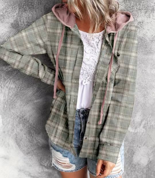 Chaqueta ligera con capucha para mujer abrigo casual con botones_voghion.com