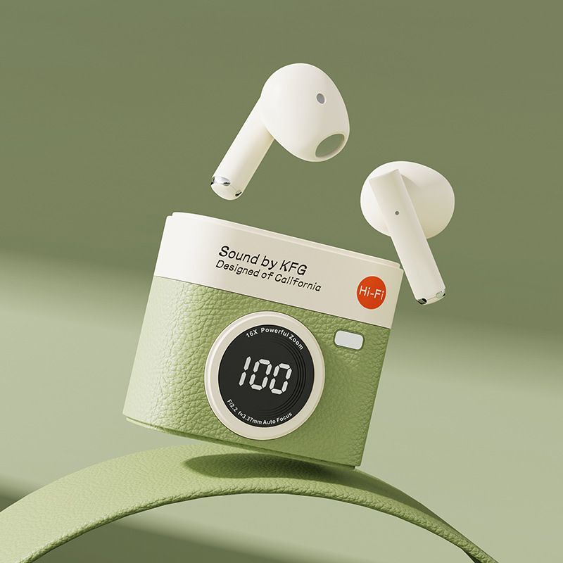 Q88復古カメラモデル2025新型無線bluetoothイヤホンクロスボーダー半入耳式ロング航続高音質|undefined