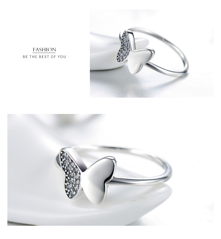 Sweet Butterfly Silver Inlay Zircon Rings 1 Piece