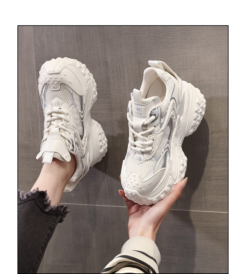 Giày sneaker nữ đế dày phối màu độn cao dáng người nhỏ lưới thoáng — Màu be chi tiết 17