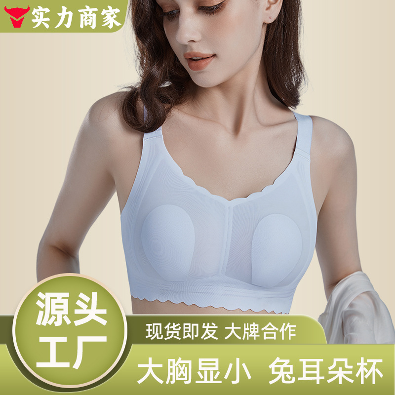 Large Chest Small No-cut Underwear Lace-up Anti-sagging Paramilis Summer Bra Thin Rabbit Ears Jelly Strip Underwear