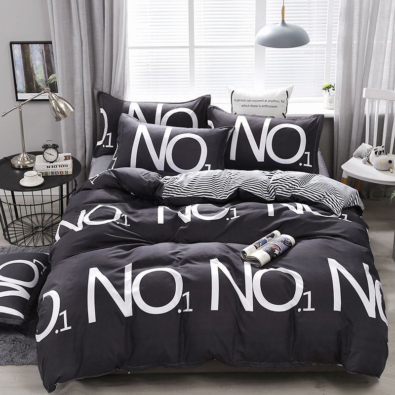 New Style Fresh and Skin-Friendly Printed Aloe Vera Cotton Four-Piece Set Three-Piece Bedding Dormitory Double Student Quilt Cover