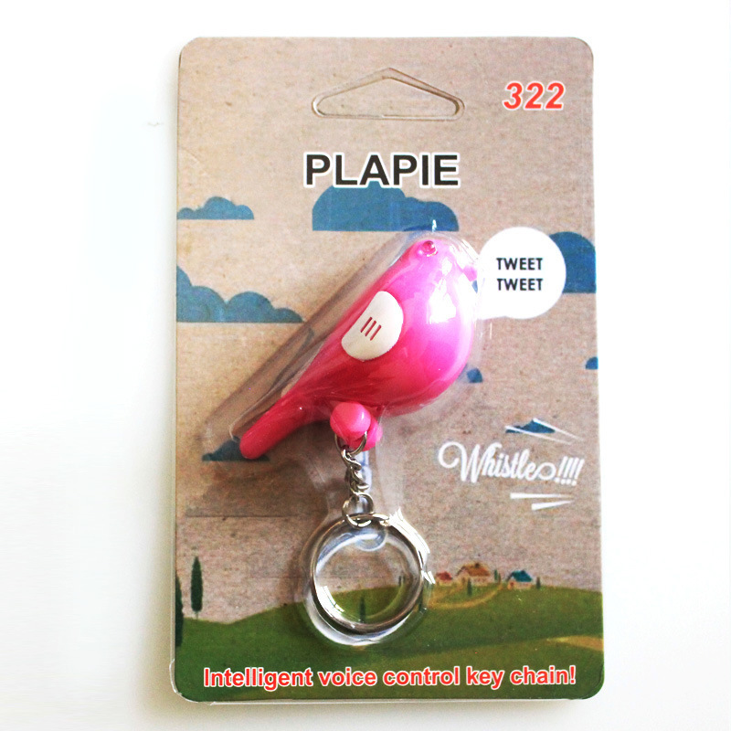 Llavero con forma de pájaro, localizador inteligente con control de voz, llavero con silbato LED, dispositivo antipérdida para llaves de coche.